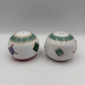 Caleca Italy Belvidere Hand Painted Round Salt & Pepper Shaker Set